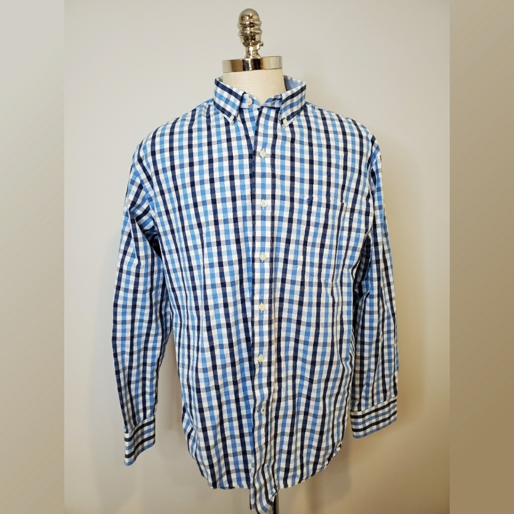 Izod Blue Check Button Down Oxford